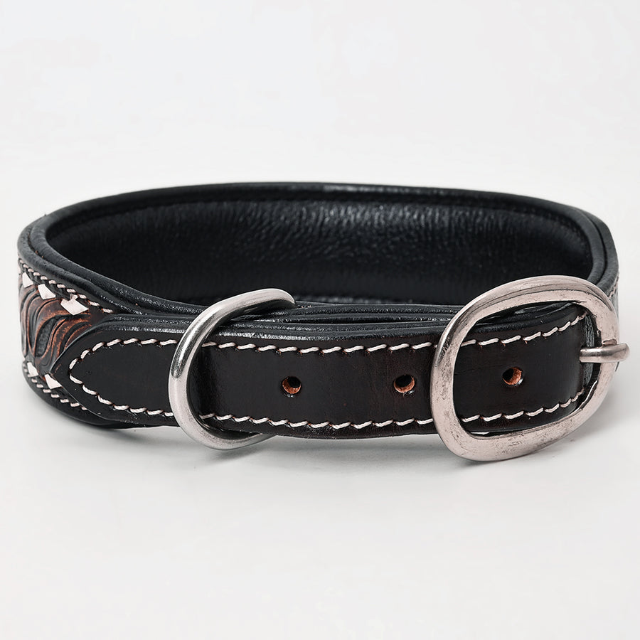 HILASON Western Genuine Leather Heavy Duty Dog Collar Floral Tooled Tan | for Dogs Comfortable