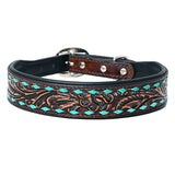 Hilason Buckstitch Floral Hand Tooled Strong Genuine Leather Dog Collar Brown