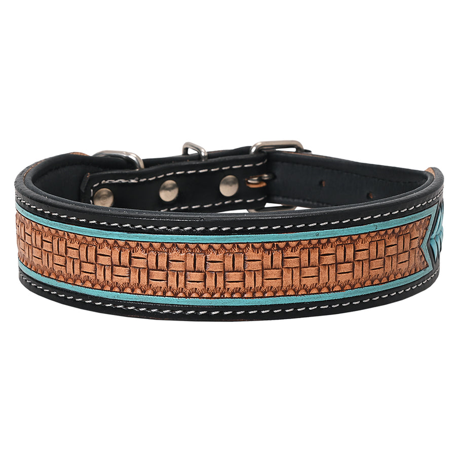 HIlason Genuine Leather Dog Collar Hand Tooled Black and Tan Basket - Uhorse