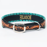 Hilason Buckstitch Sunflower Floral Hand Tooled Strong Genuine Leather Dog Collar Brown