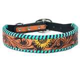 Hilason Buckstitch Sunflower Floral Hand Tooled Strong Genuine Leather Dog Collar Brown Small - Uhorse