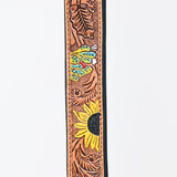 Hilason Sunflower Floral Hand Tooled Strong Genuine Leather Dog Collar Brown