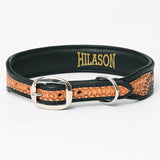 Hilason Sunflower Floral Hand Tooled Strong Genuine Leather Dog Collar Black