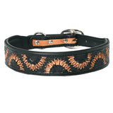 Hilason Sunflower Floral Hand Tooled Strong Genuine Leather Dog Collar Black