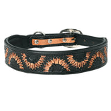 Hilason Sunflower Floral Hand Tooled Strong Genuine Leather Dog Collar Black Medium - Uhorse