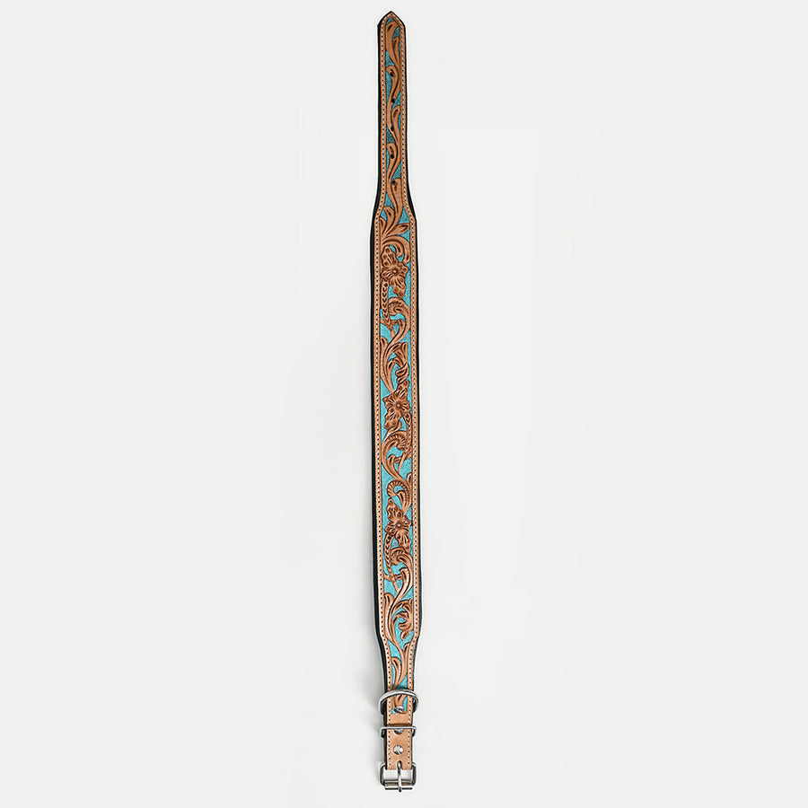HILASON Western Genuine Leather Heavy Duty Dog Collar Floral Tooled Tan | for Dogs Comfortable