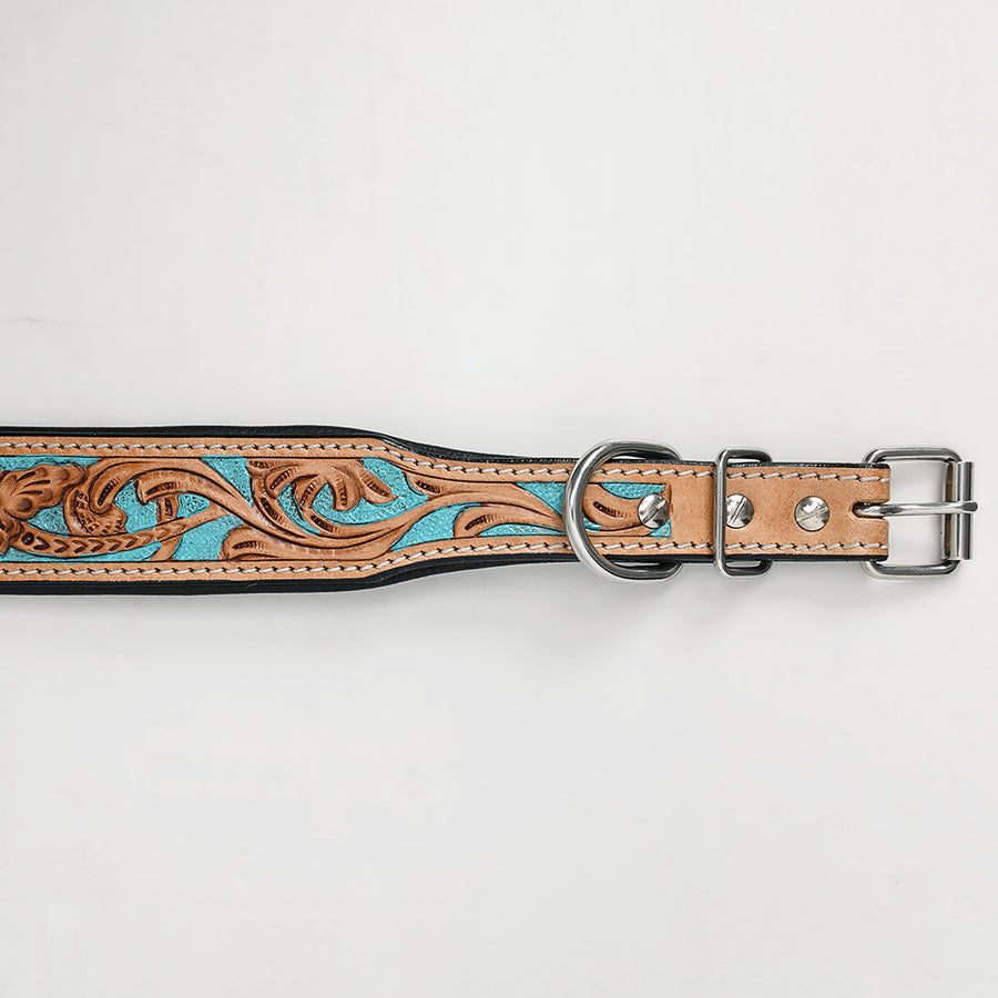 HILASON Western Genuine Leather Heavy Duty Dog Collar Floral Tooled Tan | for Dogs Comfortable