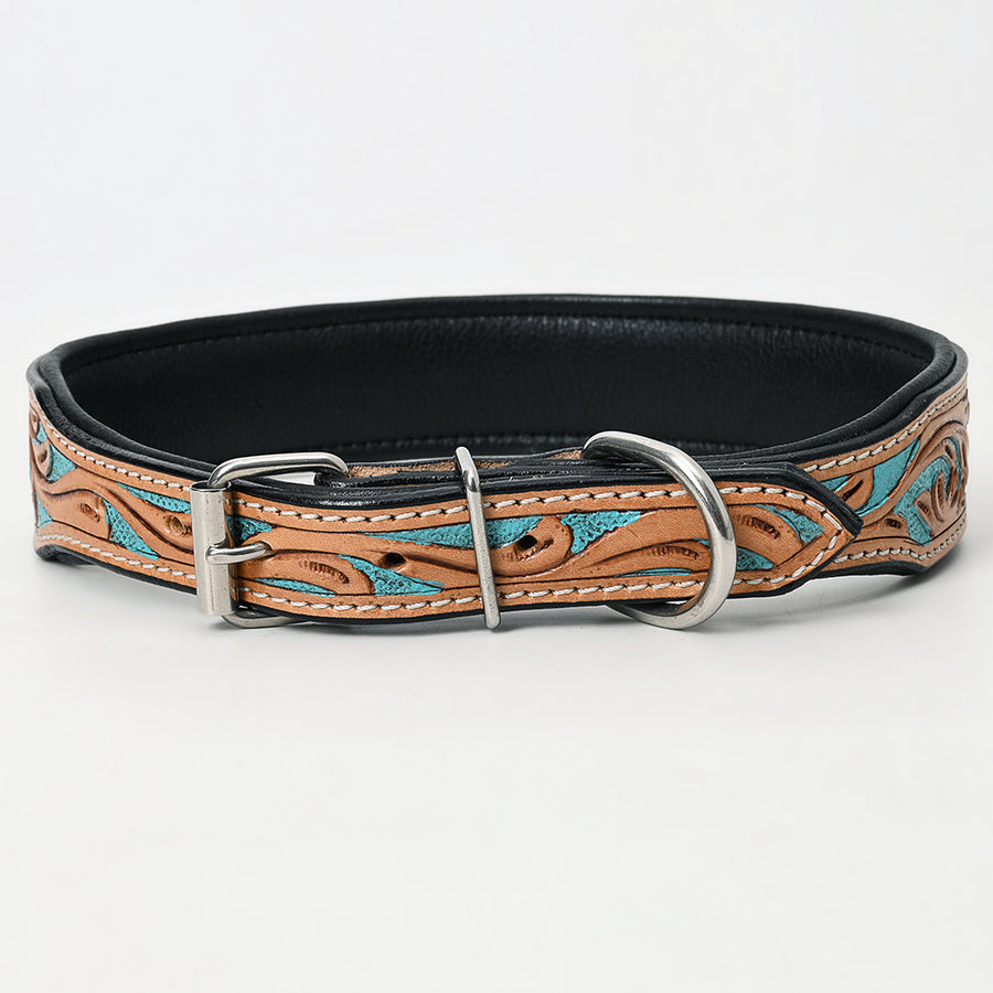 HILASON Western Genuine Leather Heavy Duty Dog Collar Floral Tooled Tan | for Dogs Comfortable