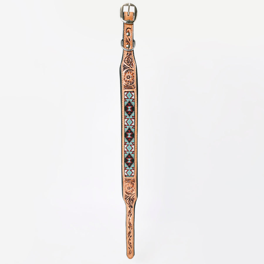 HILASON Western Style Beaded American Leather Pet Dog Collar