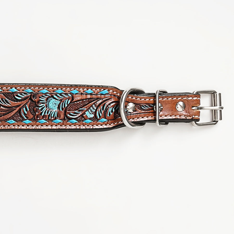 HILASON Western Genuine Leather Heavy Duty Dog Collar Floral Tooled Tan | for Dogs Comfortable