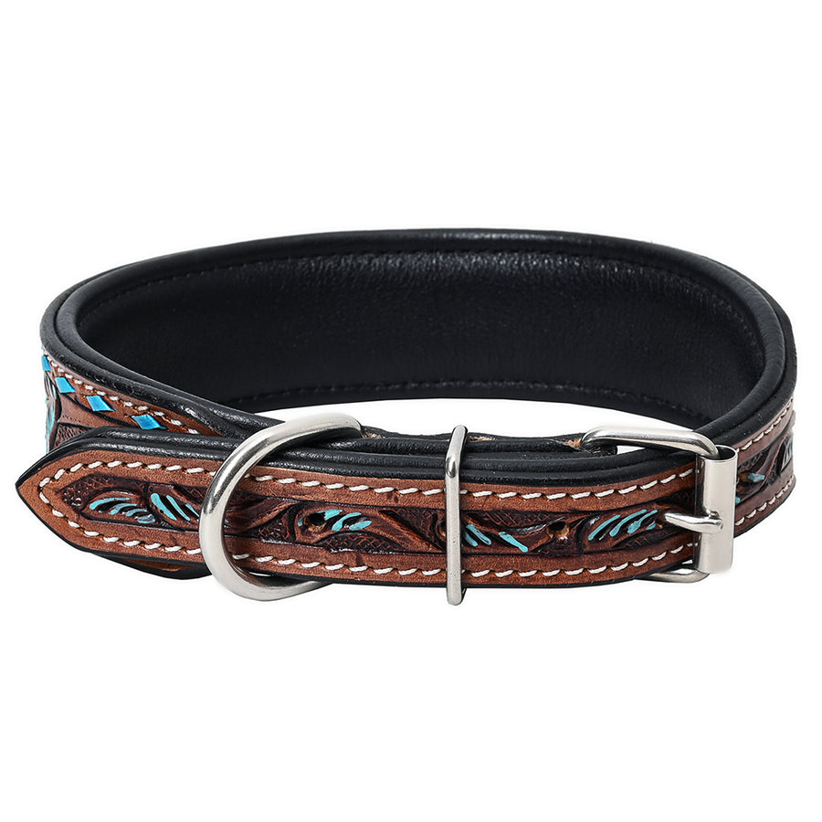 HILASON Western Genuine Leather Heavy Duty Dog Collar Floral Tooled Tan | for Dogs Comfortable