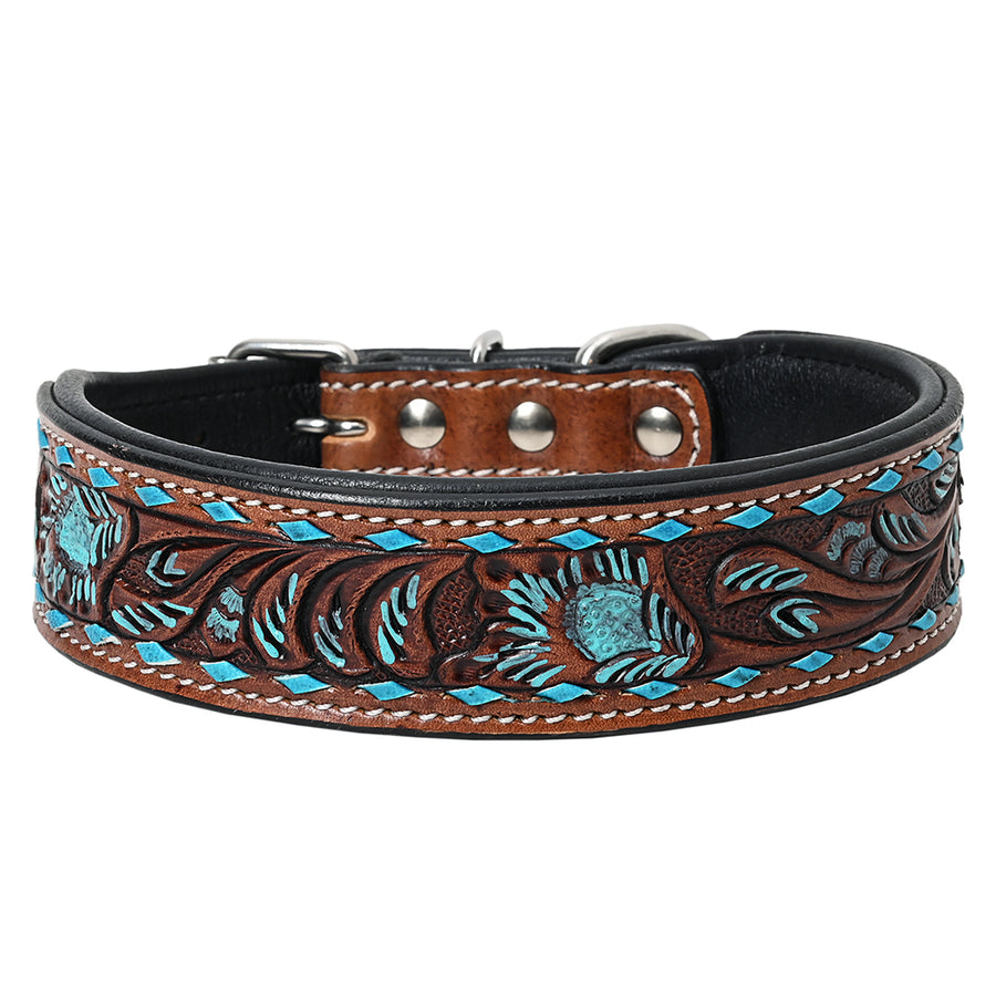 Sml Hilason Western Floral Hand Painted Tooled Heavy Duty Genuine Leather Dog Collar - Uhorse