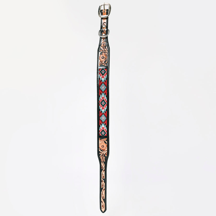 HILASON Western Style Beaded American Leather Pet Dog Collar