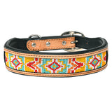 Hilason Western Beaded Hand Tooled Strong Genuine Leather Dog Collar Tan X-Small
