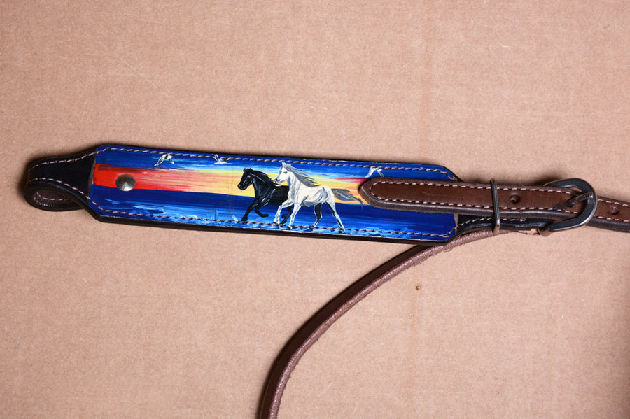 COMFYTACK Western Horse Hand Painted Headstall Breast Collar Tack Genuine Leather Brown