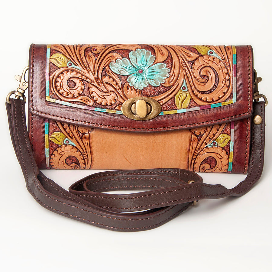 American Darling Small Cross body Bag, Hand Tooled Floral Carved Genuine Leather, Western Crossbody Wallet Purse for Women