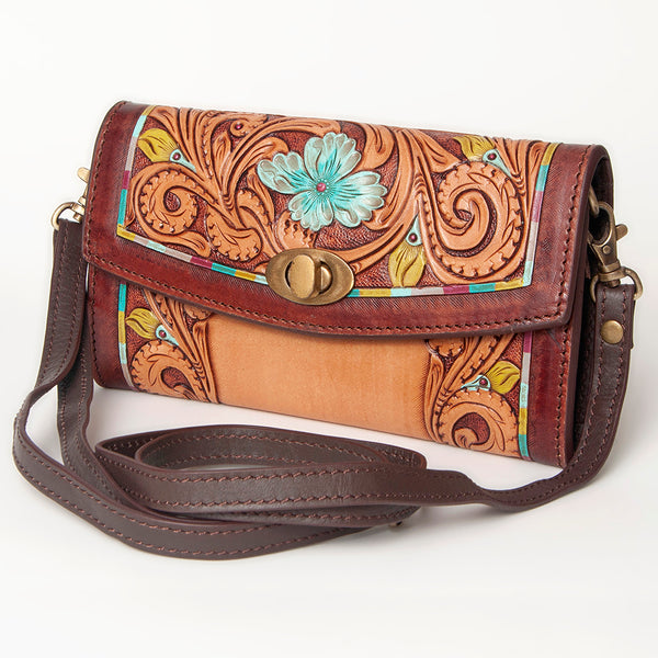 American Darling Western Leather Small Cross body Bag - Hand Tooled Floral Carved Purse - Uhorse