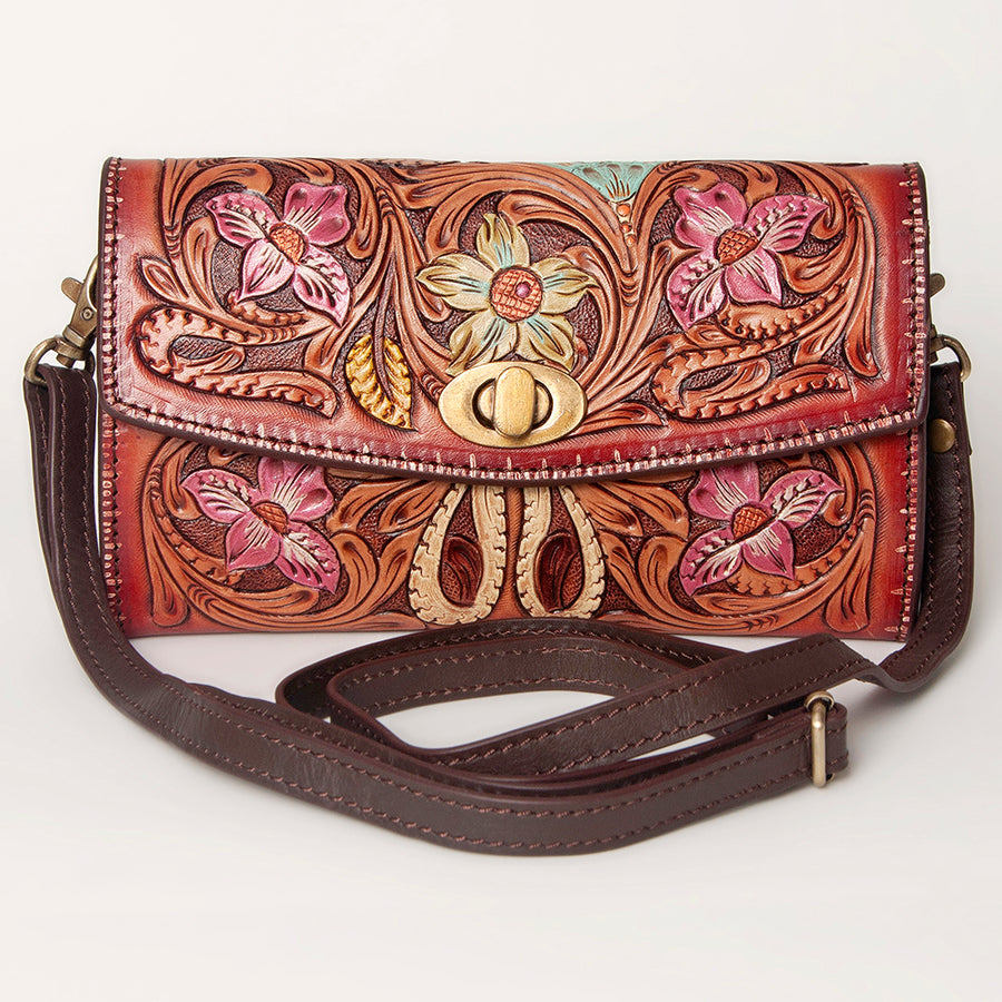American Darling Small Cross body Bag, Hand Tooled Floral Carved Genuine Leather, Western Crossbody Wallet Purse for Women