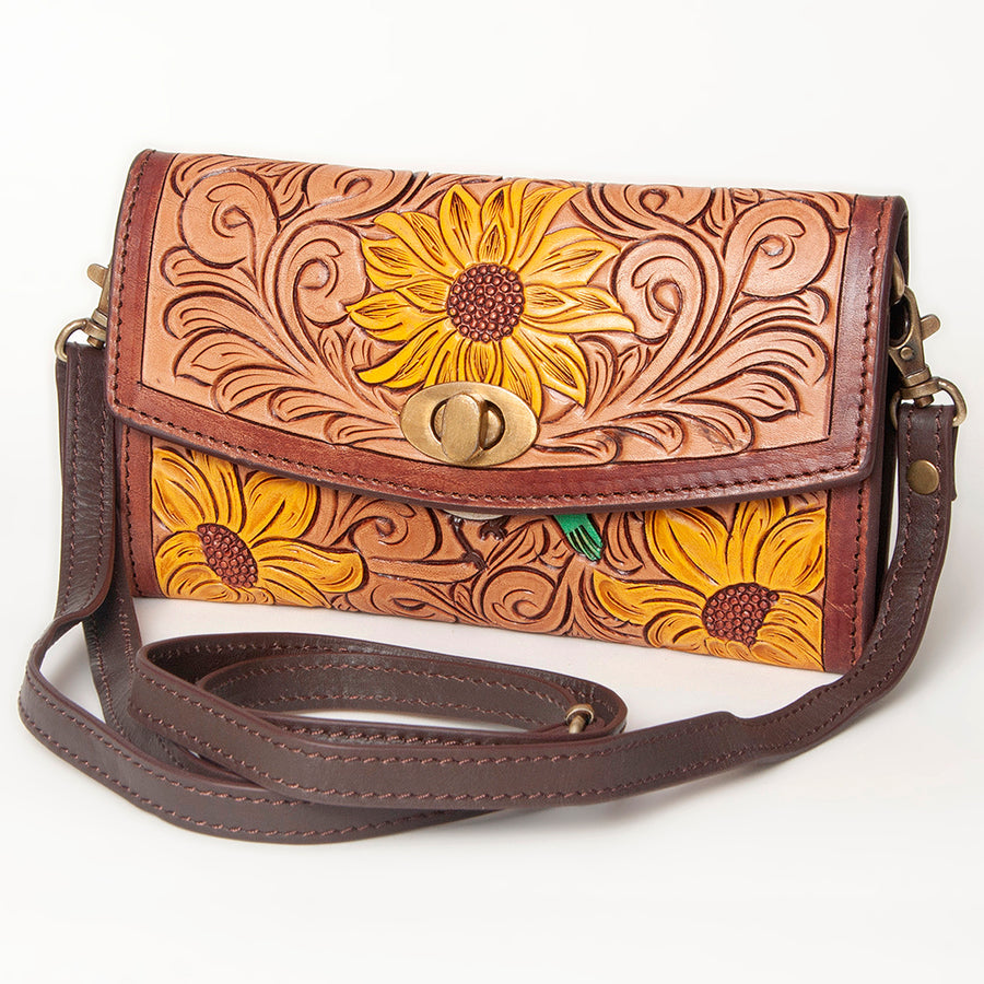 American Darling Western Leather Small Cross body Bag - Hand Tooled Floral Carved Purse - Uhorse
