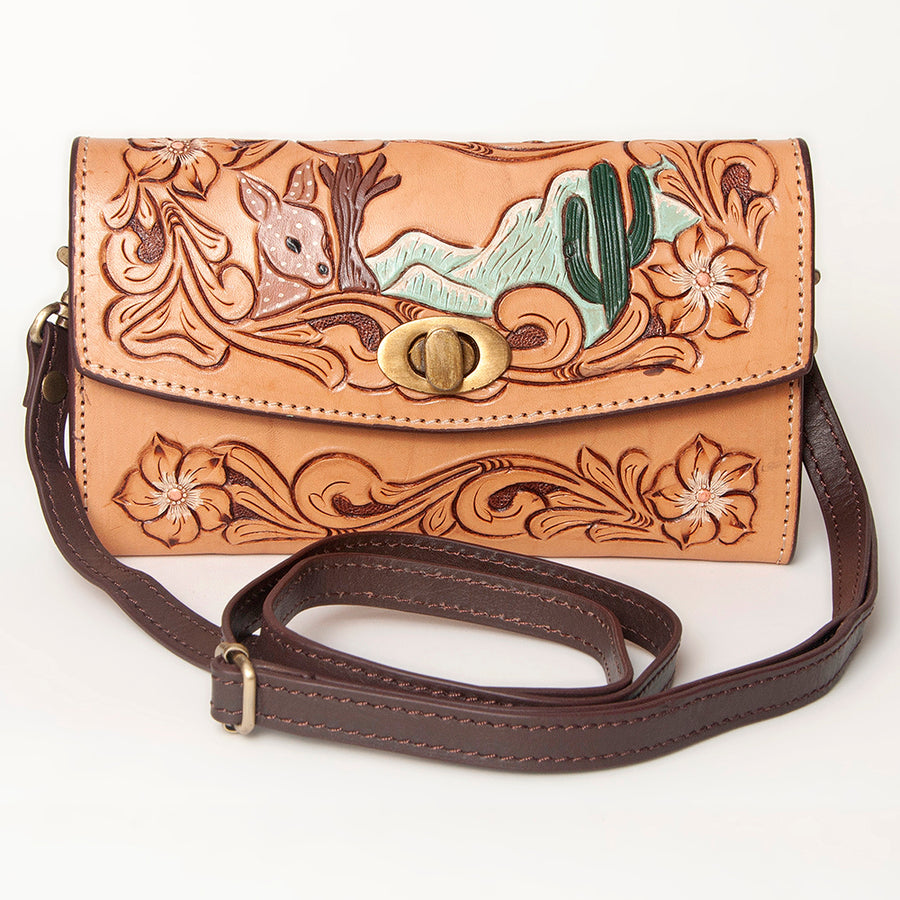 American Darling Small Cross body Bag, Hand Tooled Floral Carved Genuine Leather, Western Crossbody Wallet Purse for Women
