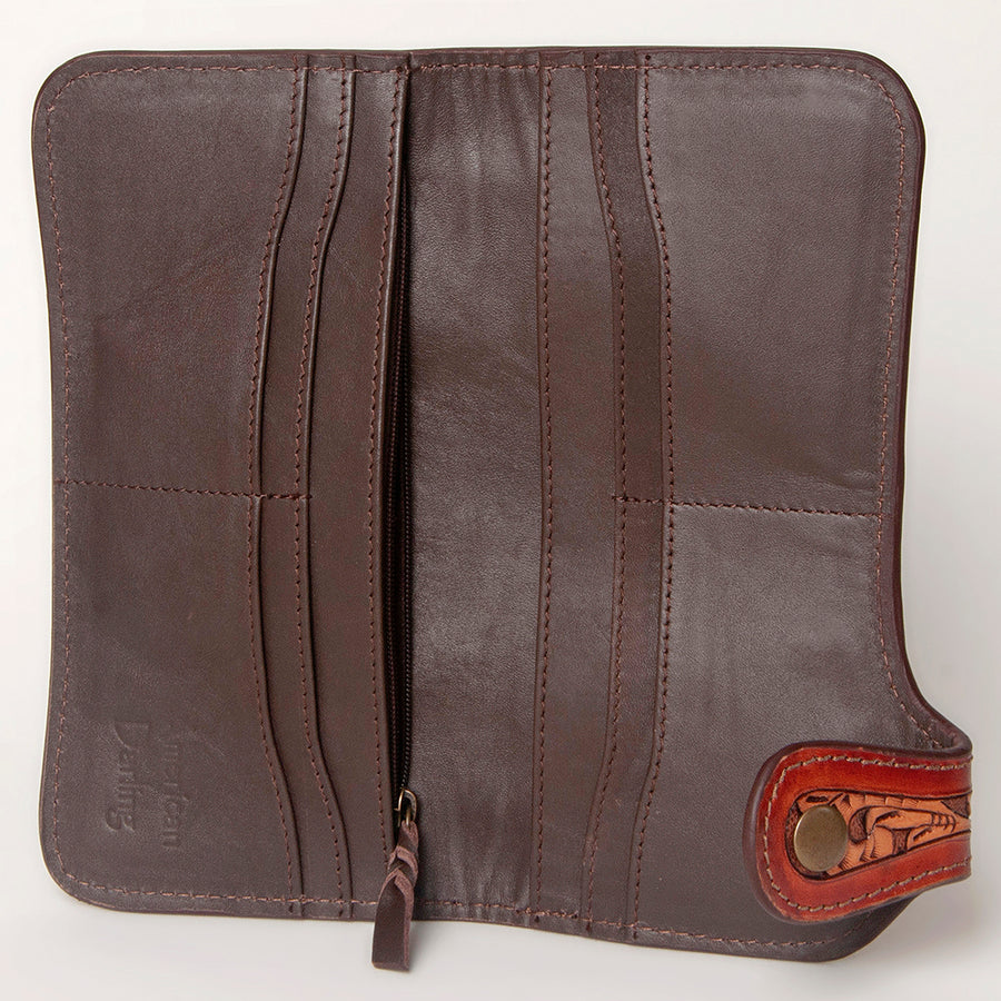 American Darling Clutch Bag, Hand Tooled Floral Carved Genuine Leather, Western Slim Wallet & Organizer with YKK Zipper