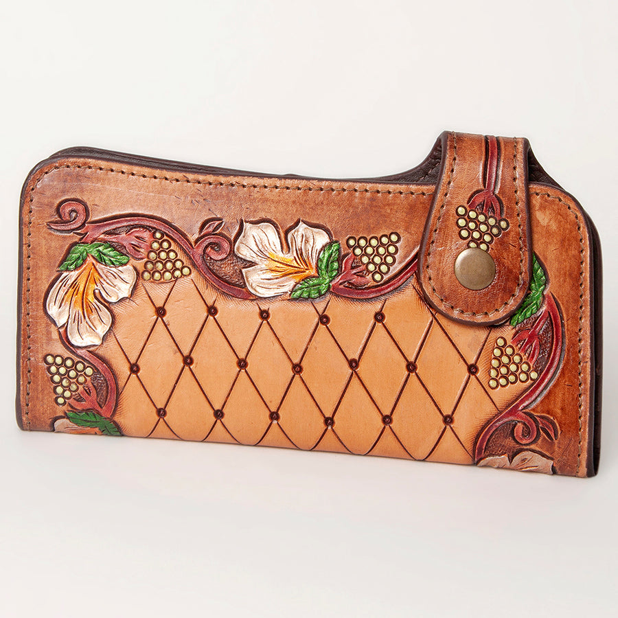 American Darling Western Leather Clutch Bag - Hand Tooled Floral Carved Wallet - Uhorse