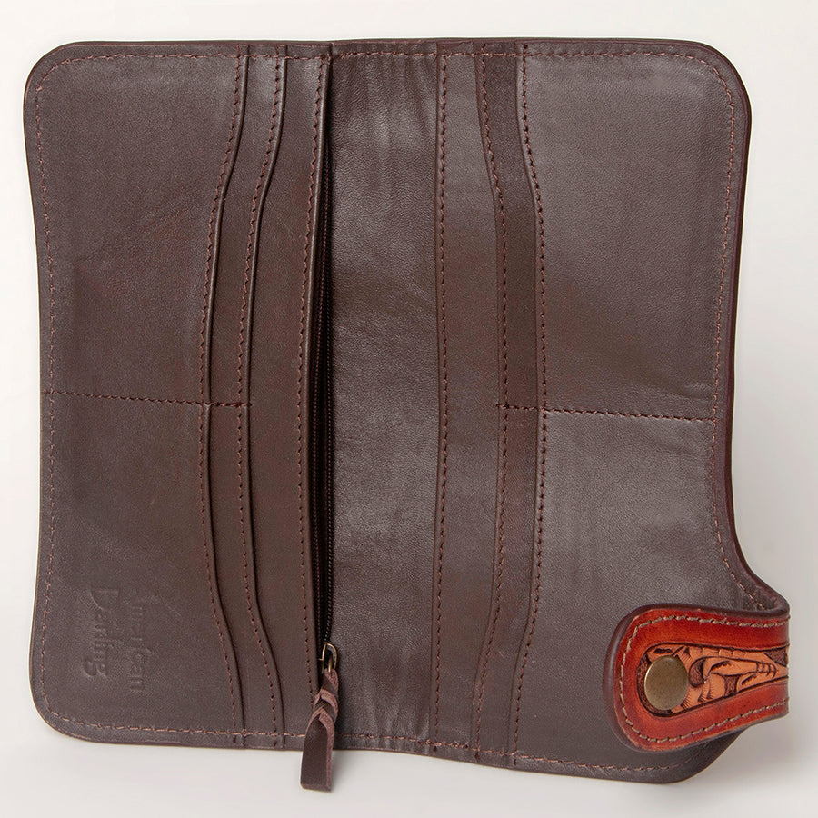 American Darling Clutch Bag, Hand Tooled Floral Carved Genuine Leather, Western Slim Wallet & Organizer with YKK Zipper