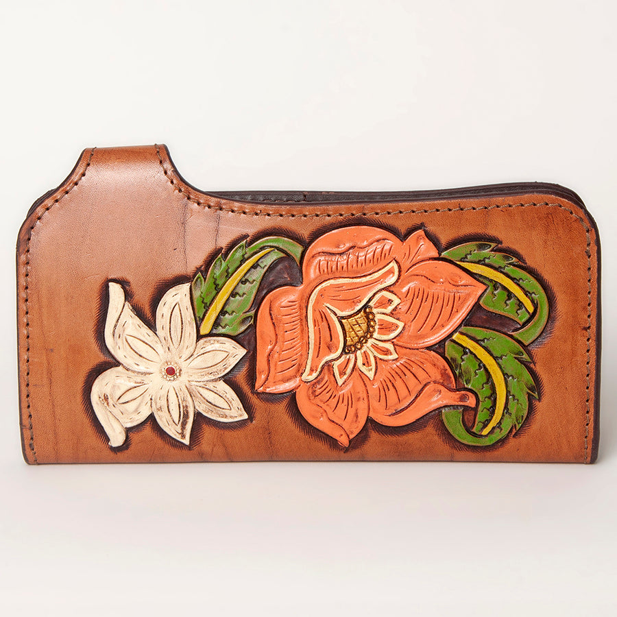 American Darling Clutch Bag, Hand Tooled Floral Carved Genuine Leather, Western Slim Wallet & Organizer with YKK Zipper