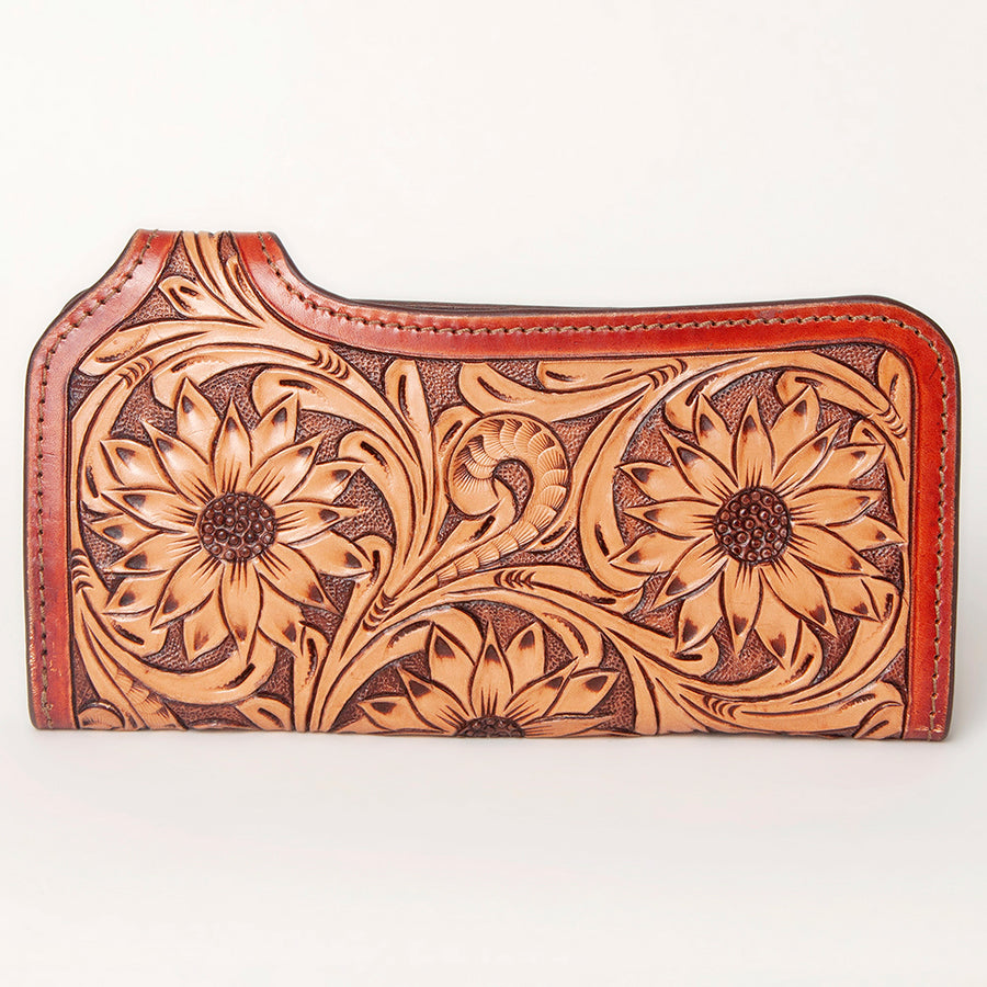 American Darling Clutch Bag, Hand Tooled Floral Carved Genuine Leather, Western Slim Wallet & Organizer with YKK Zipper