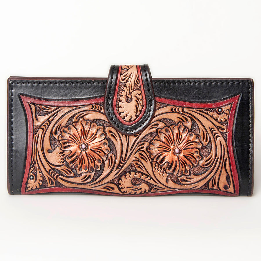American Darling Clutch Bag, Hand Tooled Floral Carved Genuine Leather, Western Organizer Wallet with YKK Zipper