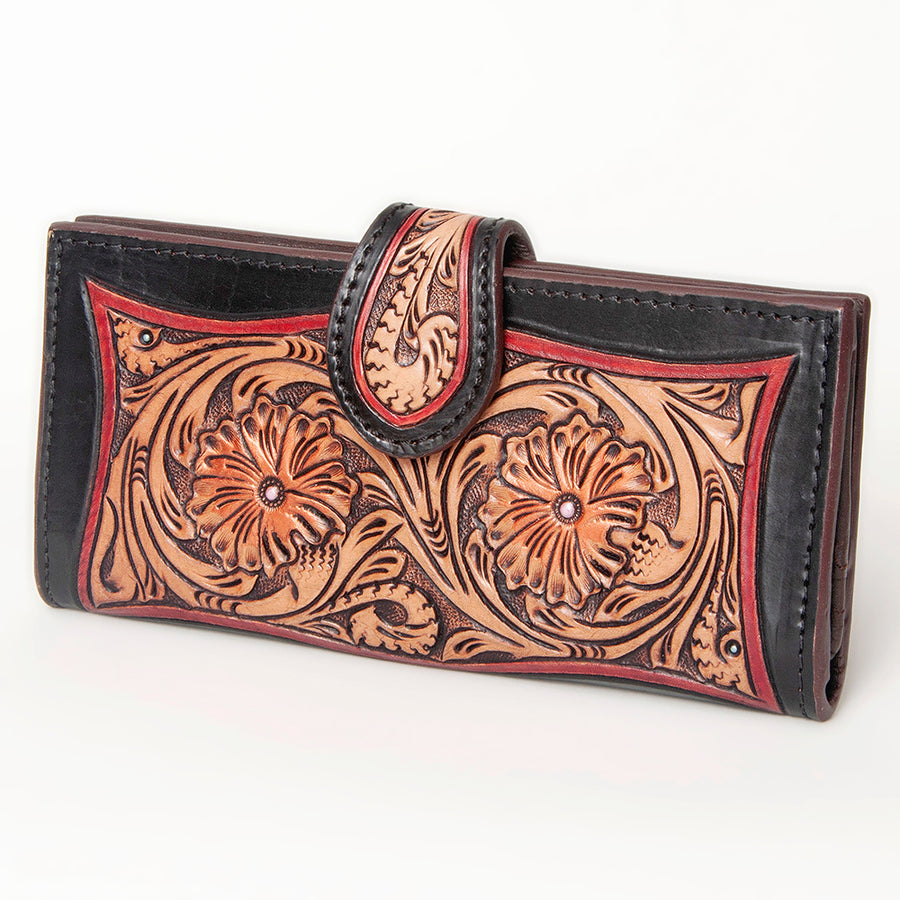 American Darling Western Leather Clutch Bag - Hand Tooled Floral Carved Handcrafted Wallet - Uhorse