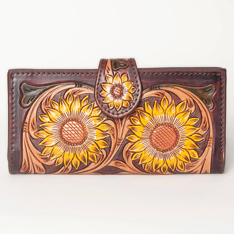 American Darling Clutch Bag, Hand Tooled Floral Carved Genuine Leather, Western Organizer Wallet with YKK Zipper