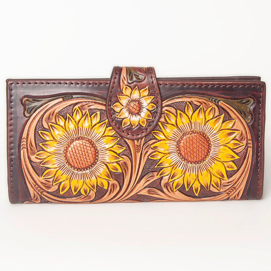 American Darling Clutch Bag, Hand Tooled Floral Carved Genuine Leather, Western Organizer Wallet with YKK Zipper