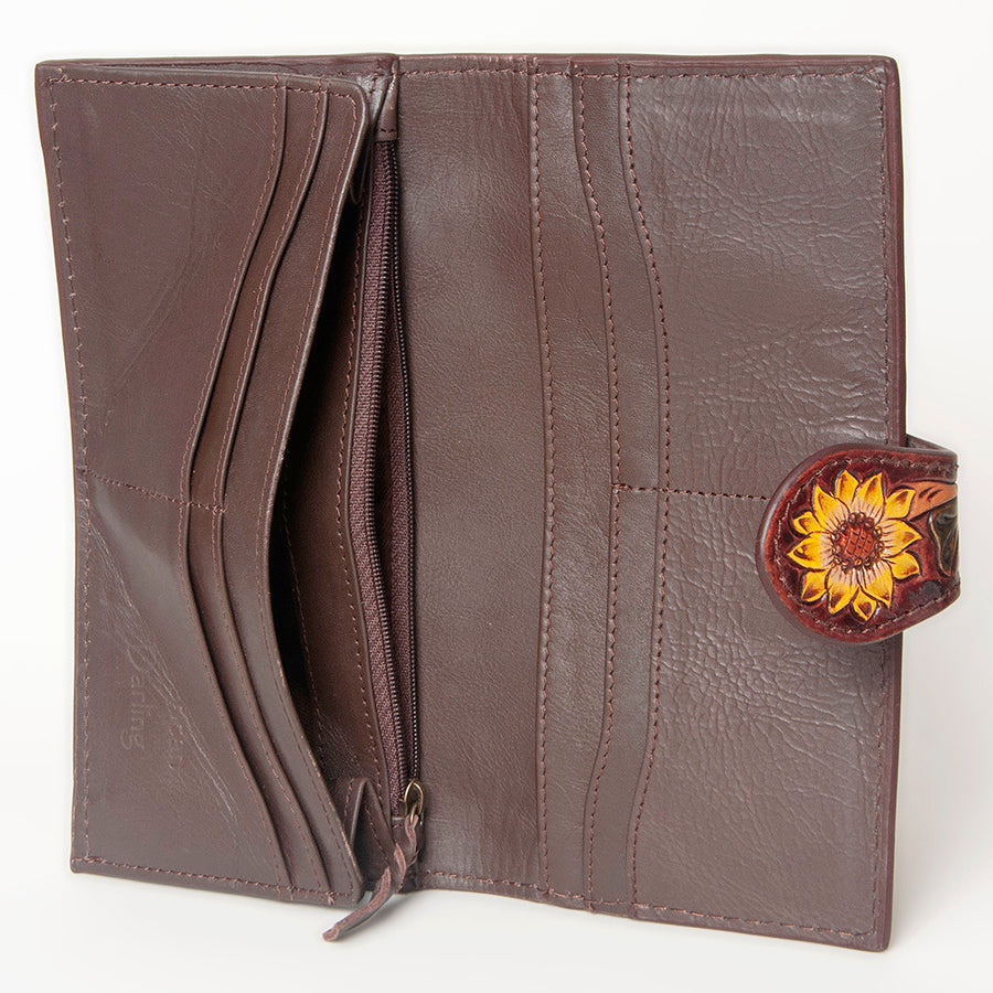 American Darling Clutch Bag, Hand Tooled Floral Carved Genuine Leather, Western Organizer Wallet with YKK Zipper