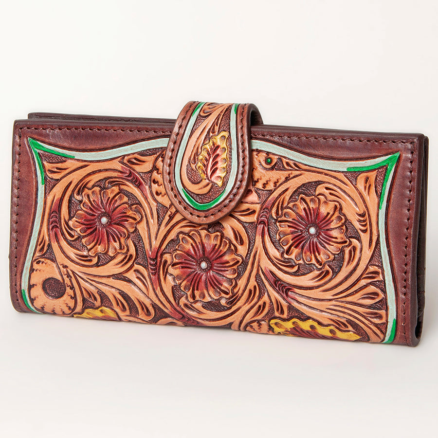 American Darling Western Leather Clutch Bag - Hand Tooled Floral Carved Handcrafted Wallet - Uhorse