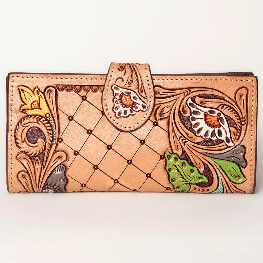 American Darling Clutch Bag, Hand Tooled Floral Carved Genuine Leather, Western Organizer Wallet with YKK Zipper