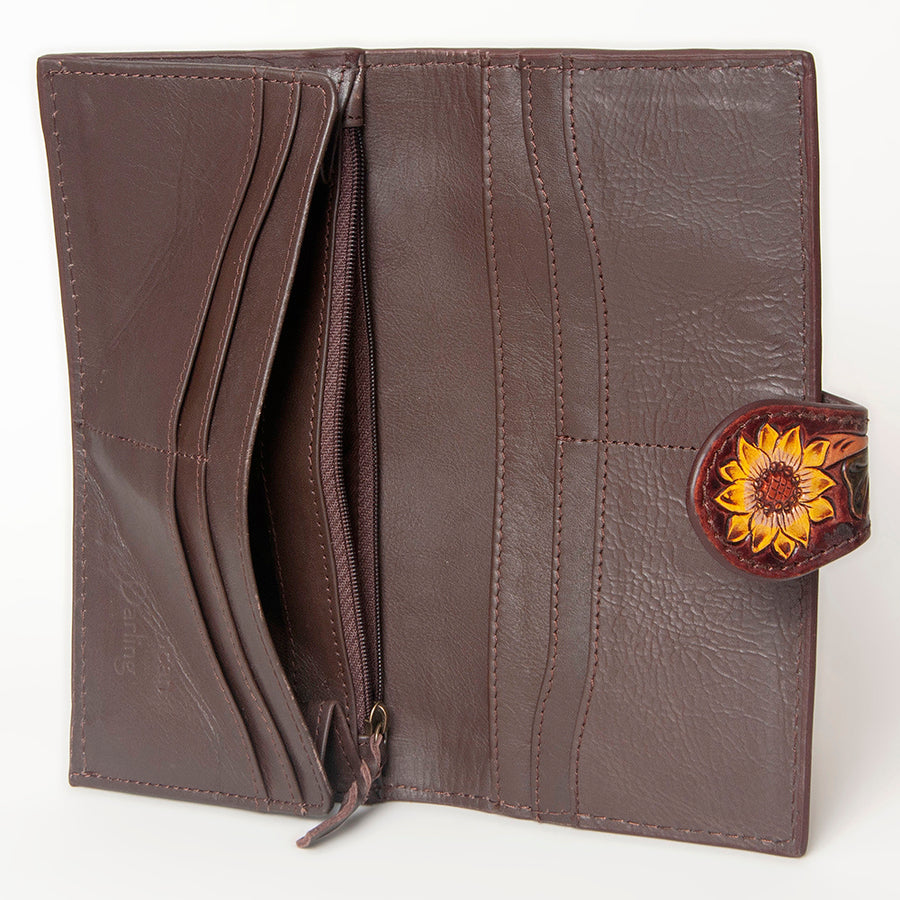 American Darling Clutch Bag, Hand Tooled Floral Carved Genuine Leather, Western Organizer Wallet with YKK Zipper