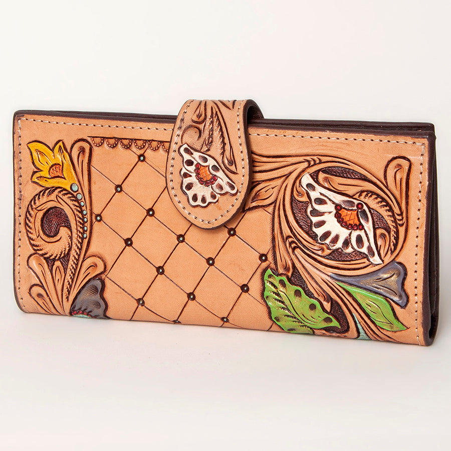 American Darling Western Leather Clutch Bag - Hand Tooled Floral Carved Handcrafted Wallet - Uhorse