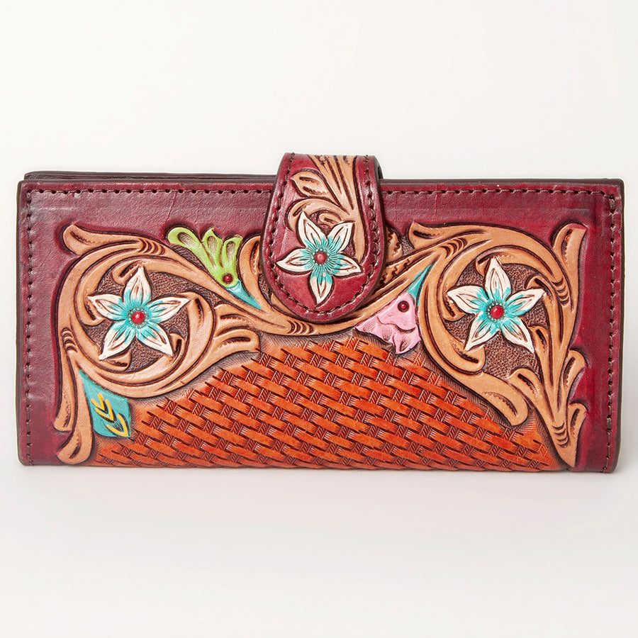 American Darling Clutch Bag, Hand Tooled Floral Carved Genuine Leather, Western Organizer Wallet with YKK Zipper