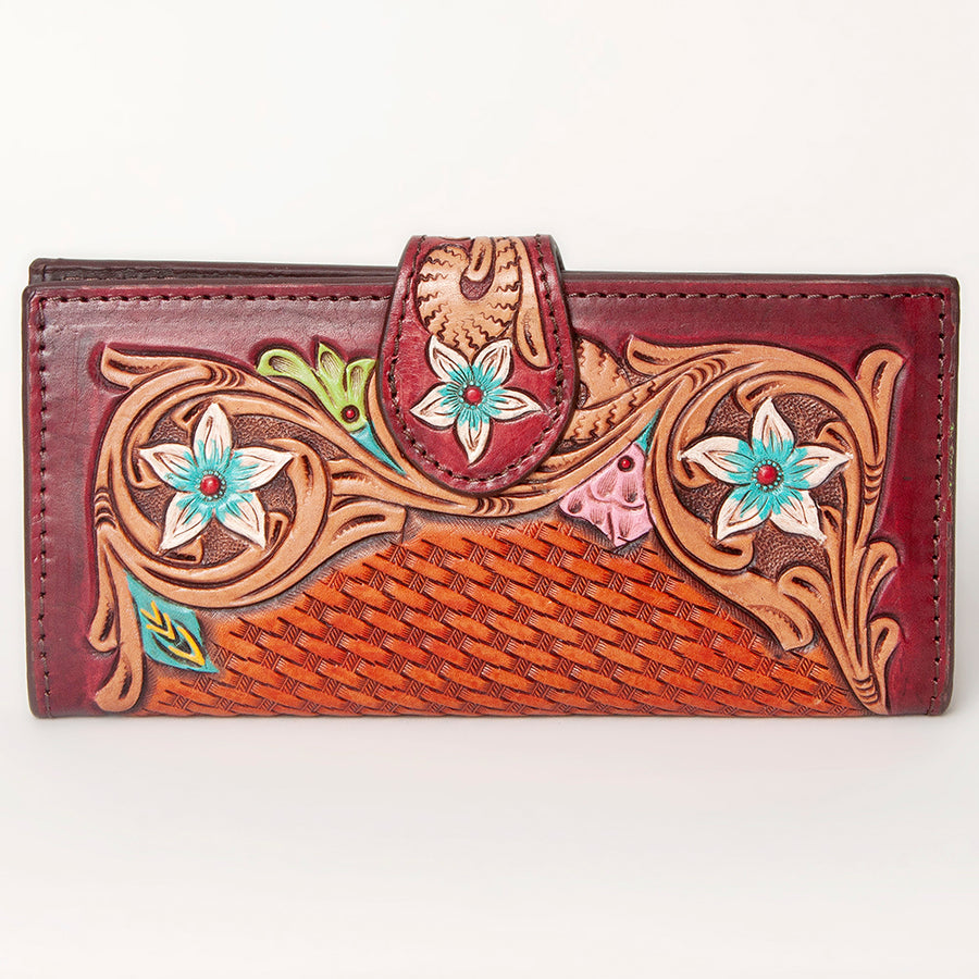 American Darling Clutch Bag, Hand Tooled Floral Carved Genuine Leather, Western Organizer Wallet with YKK Zipper