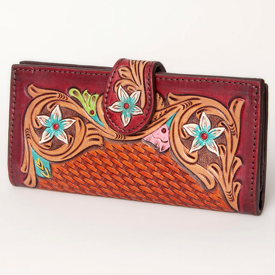 American Darling Western Leather Clutch Bag - Hand Tooled Floral Carved Handcrafted Wallet - Uhorse