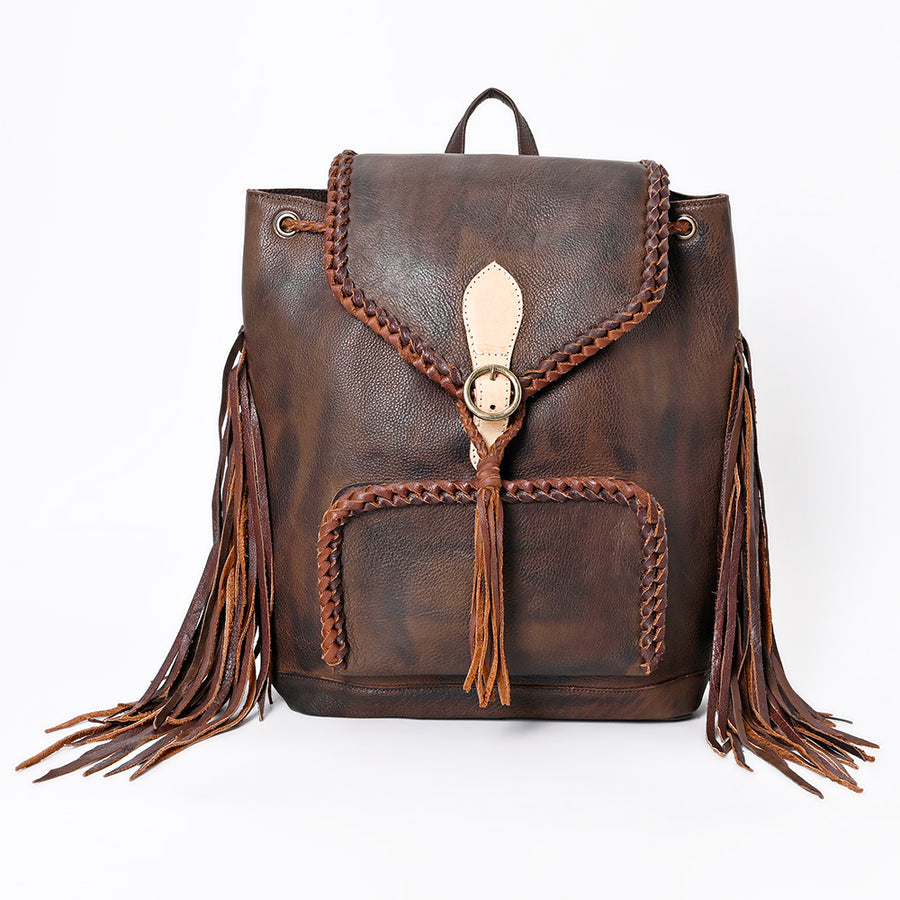 American Darling Backpack Western Genuine Leather Handcrafted Rucksack with Braided Detail and Drawstring Closure