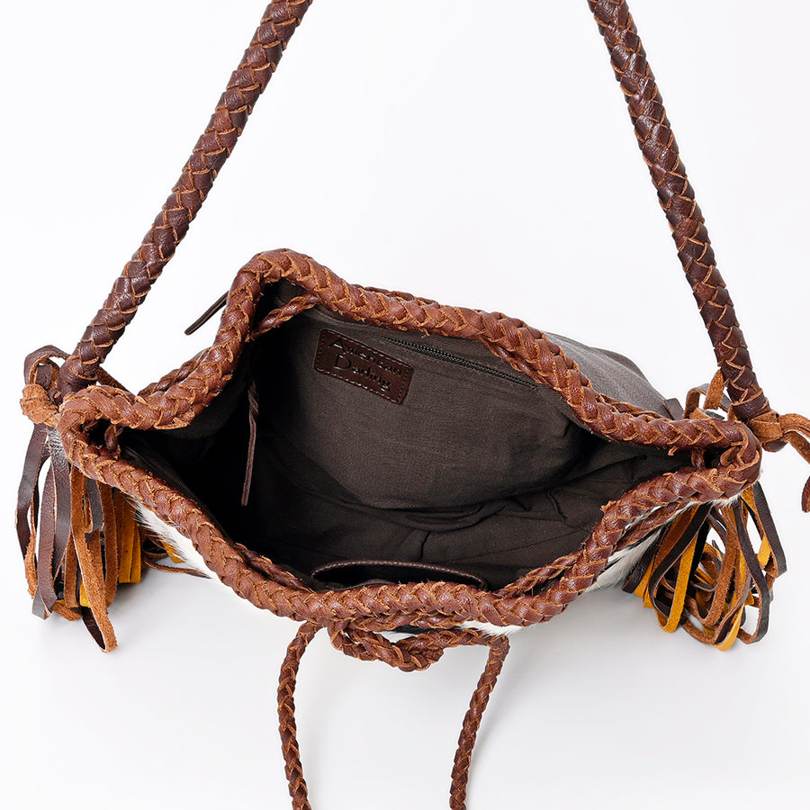 American Darling Bucket Bag Western Genuine Leather Handcrafted Purse with Fringes, Braided Strap and Turquoise Stone