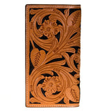 HILASON Western Hand-Tooled Natural Leather Floral Bifold Wallet Black Contrast