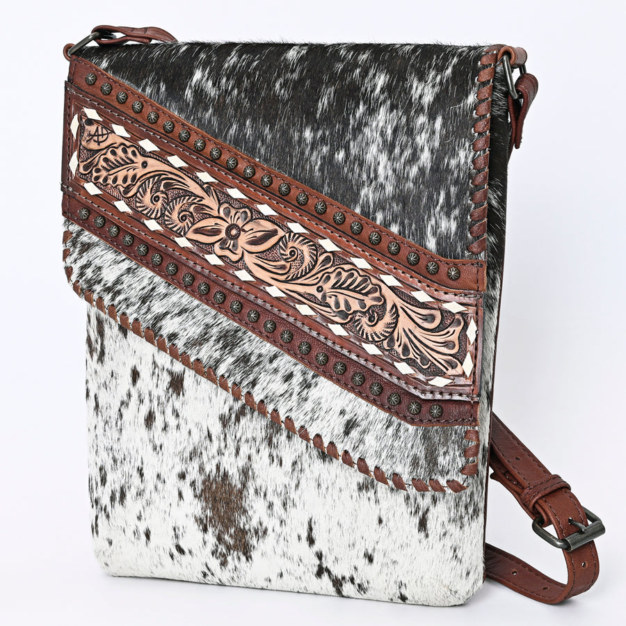 American Darling Hair-on Cowhide Tooled Leather Crossbody Bag - Western Genuine Leather Chaps Bag - Uhorse