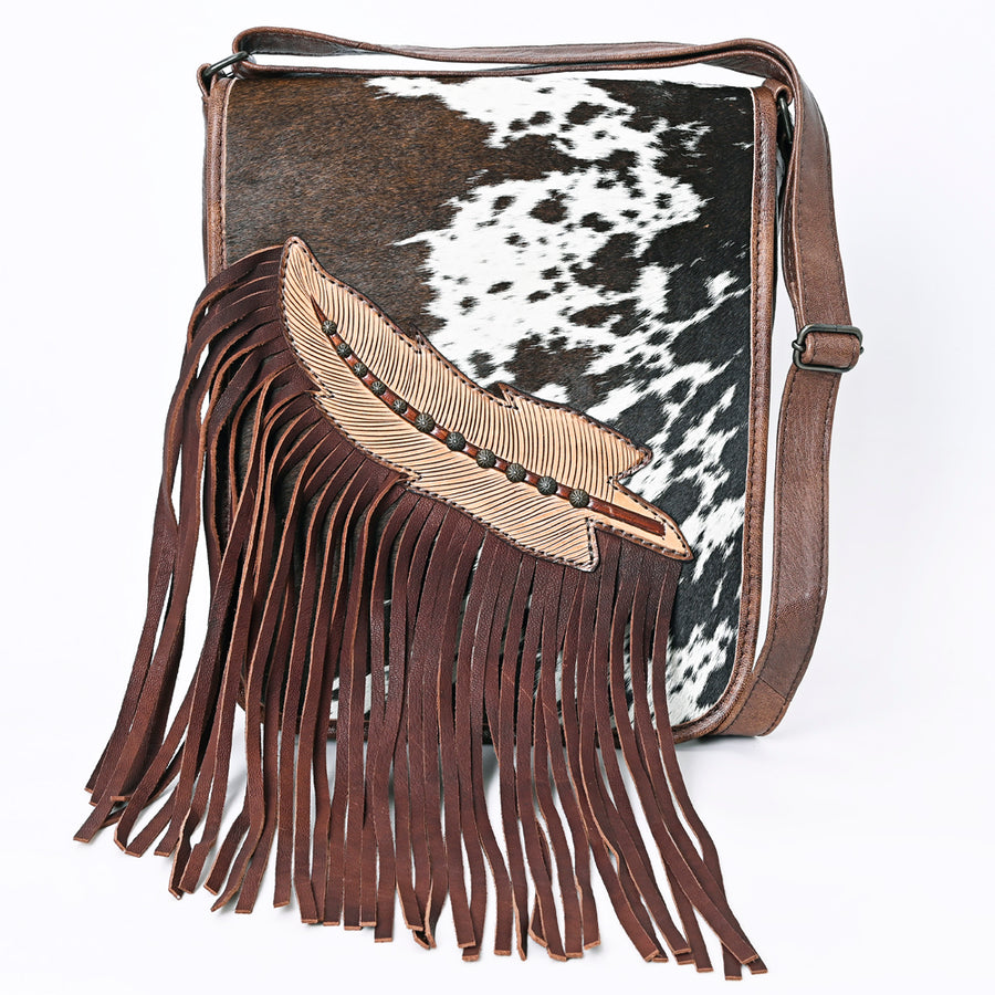 American Darling Hair-on Cowhide Fringe Crossbody Bag for Women – Genuine Leather Western Purse with Long Strap and Front Fringe Detailing