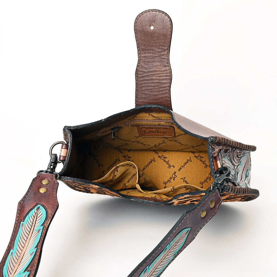 American Darling Hair-on Cowhide Hobo Bag for Women – Genuine Leather Western Shoulder Purse with Hand-Tooled Details and Wide Strap