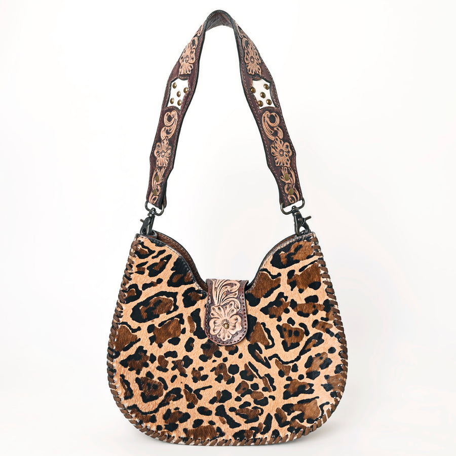American Darling Hair-on Cowhide Hobo Bag for Women – Genuine Leather Western Shoulder Purse with Hand-Tooled Details and Wide Strap