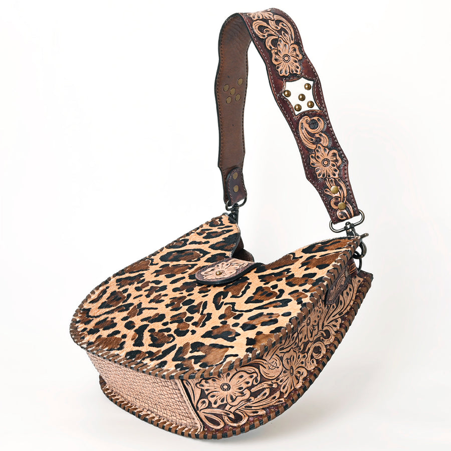 American Darling Hair-on Cowhide Hobo Bag for Women – Genuine Leather Western Shoulder Purse with Hand-Tooled Details and Wide Strap