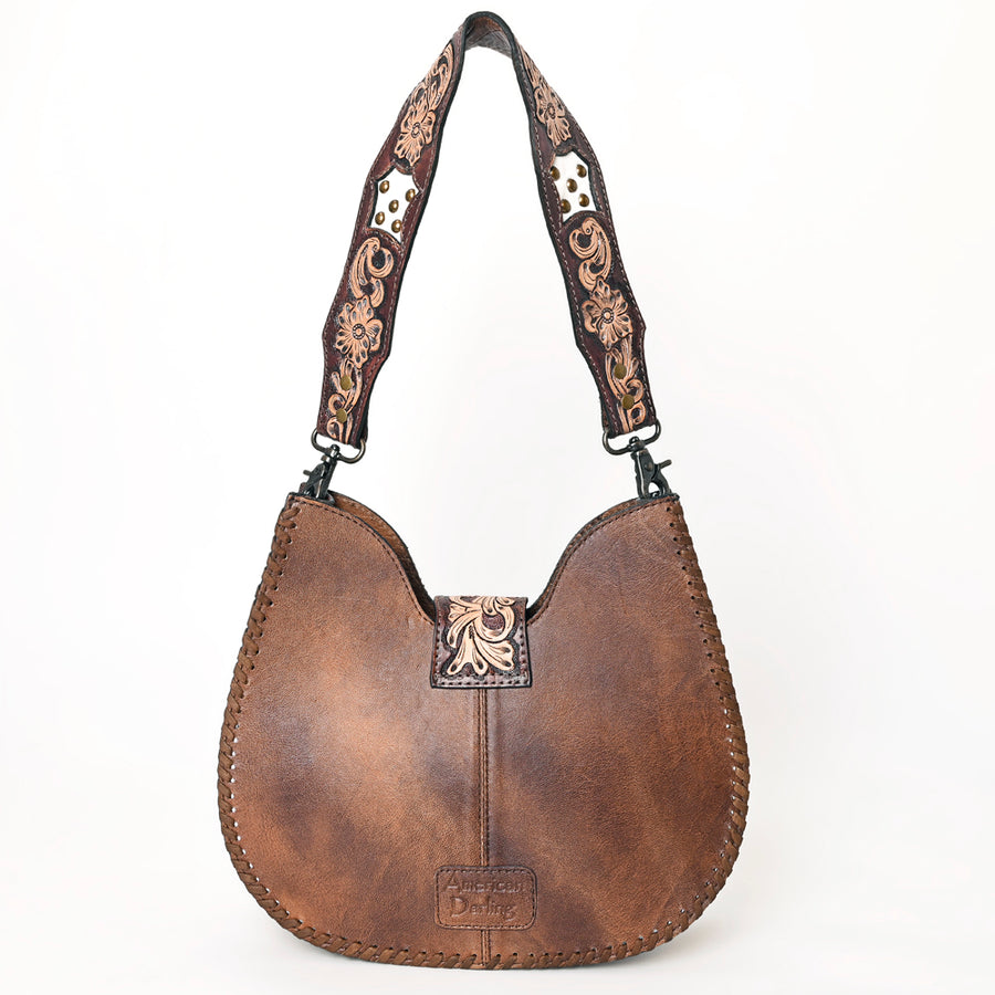 American Darling Hair-on Cowhide Hobo Bag for Women – Genuine Leather Western Shoulder Purse with Hand-Tooled Details and Wide Strap
